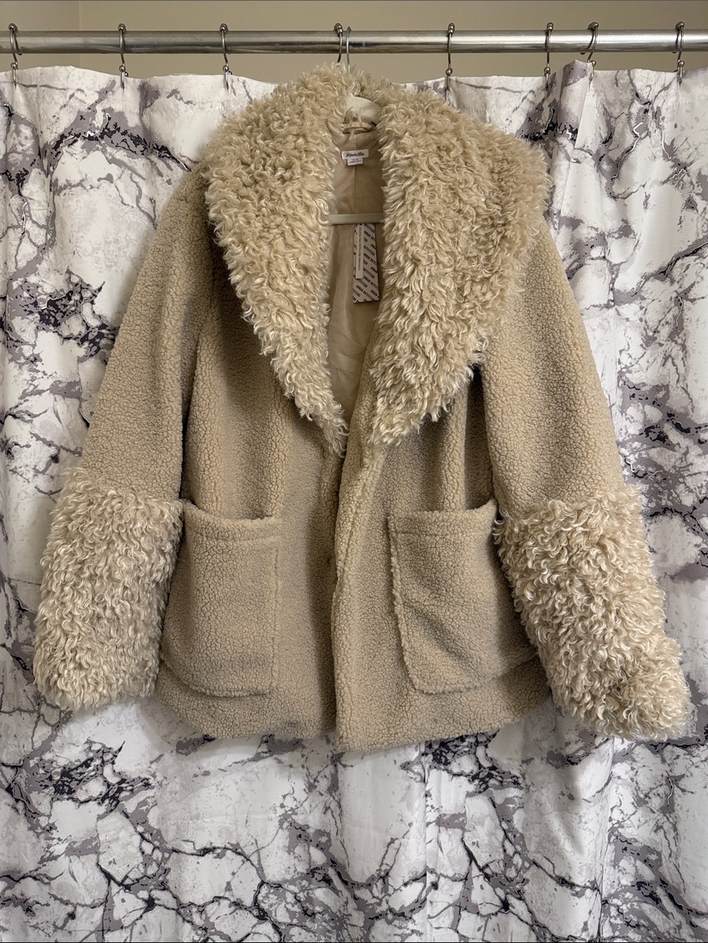 Kimchi Blue Cream Faux Shearling Teddy Jacket with Curly Trim